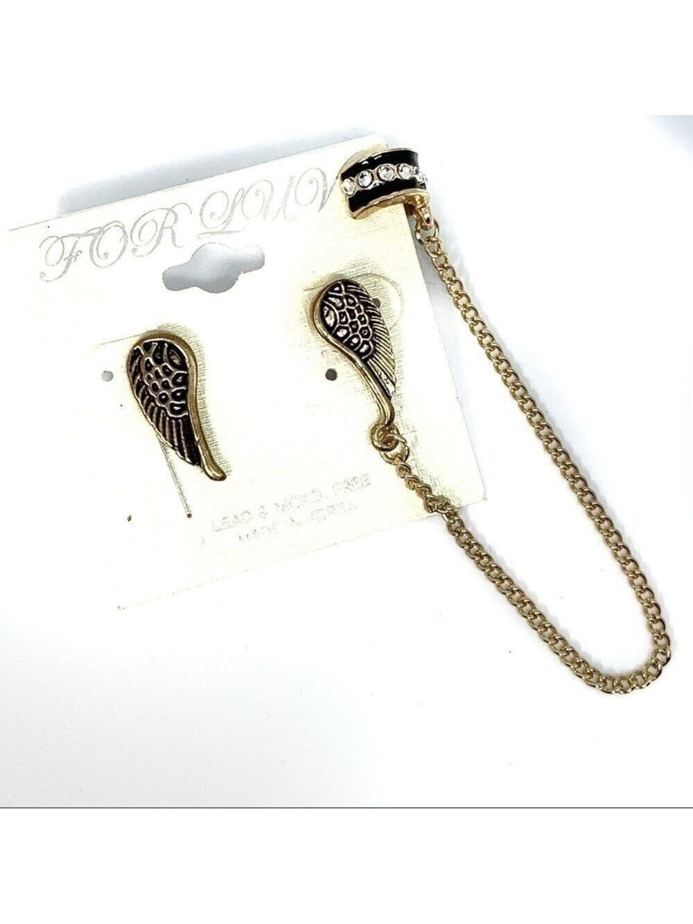 NEW-FEATHERS/CHAIN/RHINESTONES Clip On Earrings